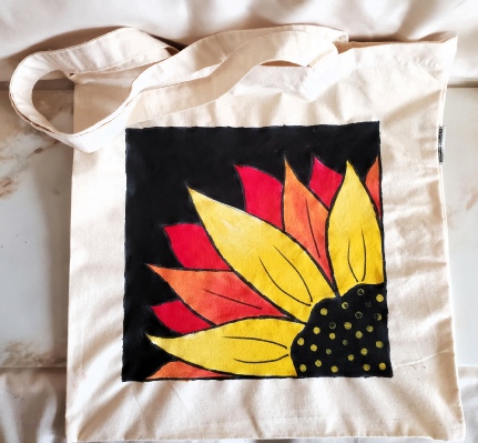 Sunflower Painting on Tote Bag, Kulina Folk Art