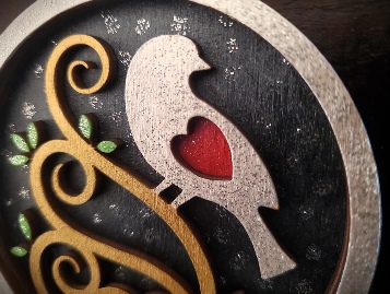 Bird with Two Hearts Layered Ornament Detail
